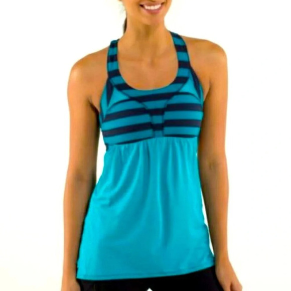 Lululemon 2 in Run Tank Top in Micro Macro Stripe Surge Blue - Picture 1 of 10